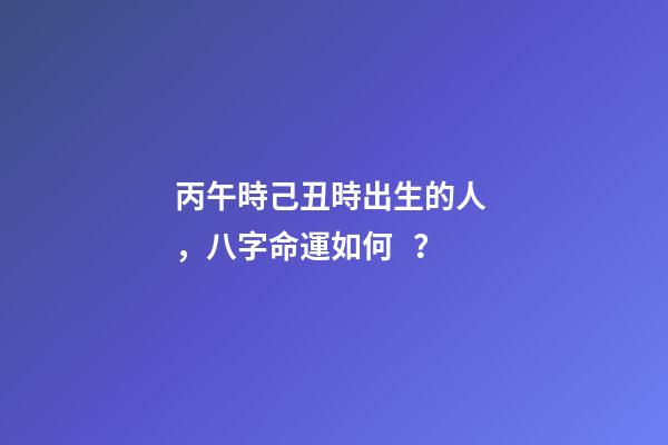 丙午時己丑時出生的人，八字命運如何？